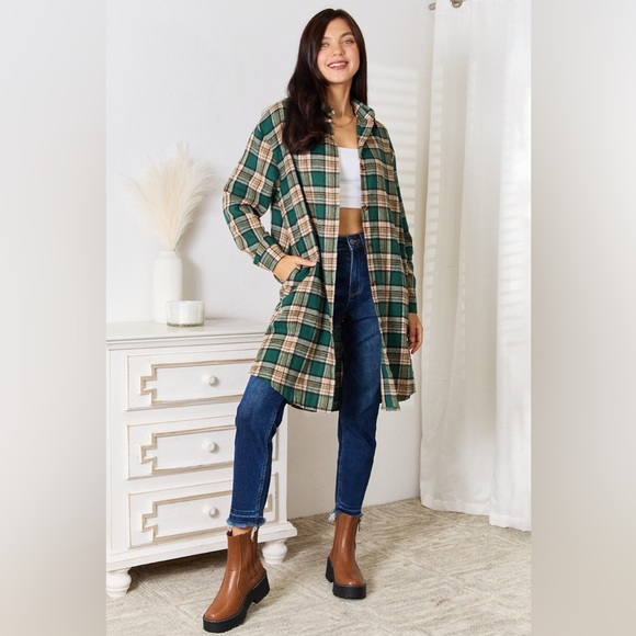 Double Take Plaid Collared Neck Long Sleeve Shirt - Picture 4 of 8